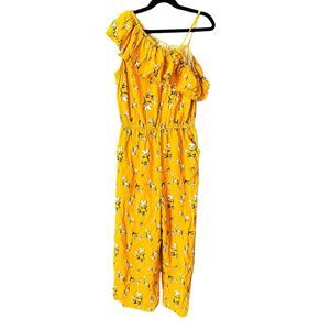 Tucker + Tate Jumpsuit Girls Large Yellow Floral romper ruffle one shoulder